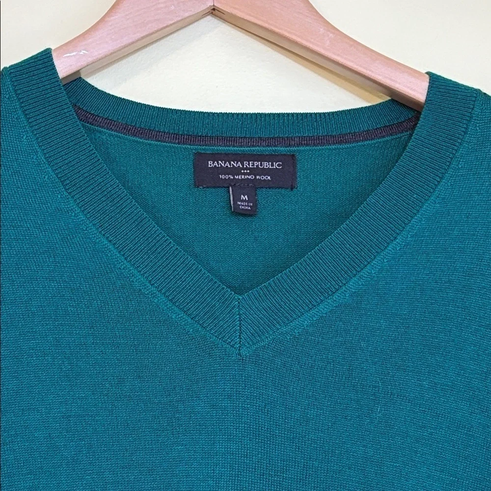 Banana Republic | Green Unisex Merino Wool V-Neck Knit Long Sleeve Sweater M